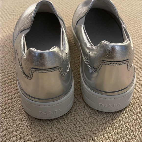 Prada Women's Metallic Silver Slip-On Sneakers - Picture 6 of 12